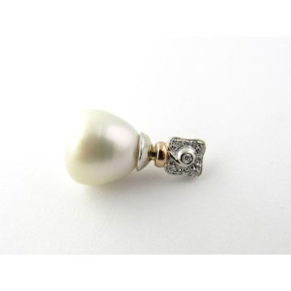 Vintage 18 Karat Yellow and White Gold Diamond and Pearl Pendant #2268 - Picture 5 of 5